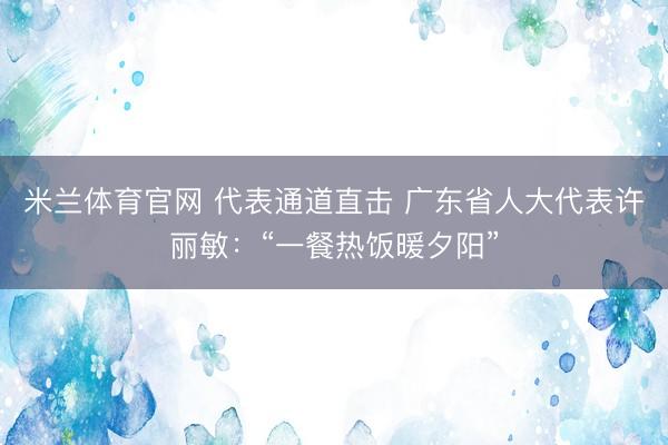 米兰体育官网 代表通道直击 广东省人大代表许丽敏:“一餐热饭暖夕阳”