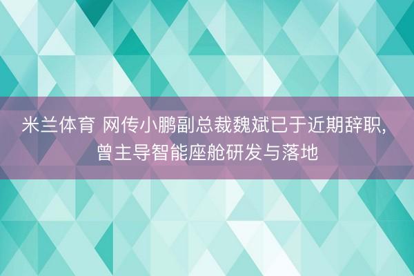 米兰体育 网传小鹏副总裁魏斌已于近期辞职， 曾主导智能座舱研发与落地