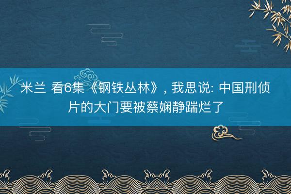 米兰 看6集《钢铁丛林》， 我思说: 中国刑侦片的大门要被蔡娴静踹烂了