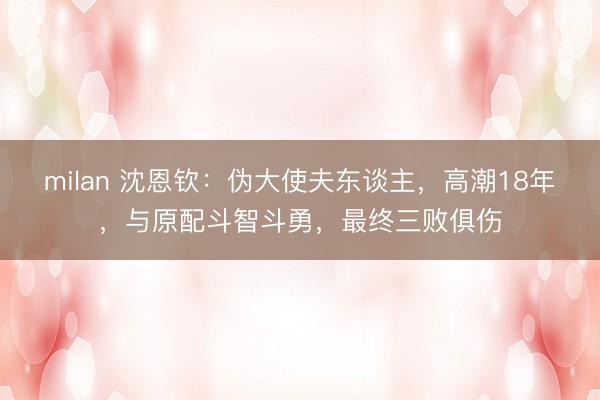 milan 沈恩钦：伪大使夫东谈主，高潮18年，与原配斗智斗勇，最终三败俱伤